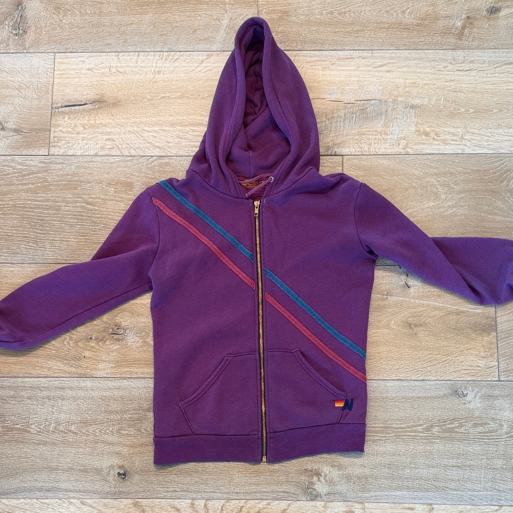 Aviator Nation women’s  Plum Zip-Up Hoodie with Red & Teal Stripe